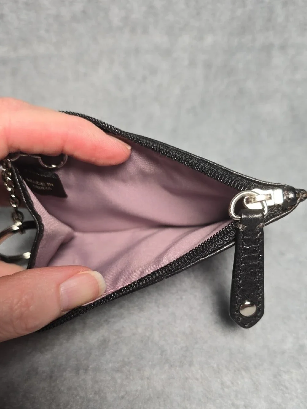 Coach Black Leather Zip Card Holder with Key Ring